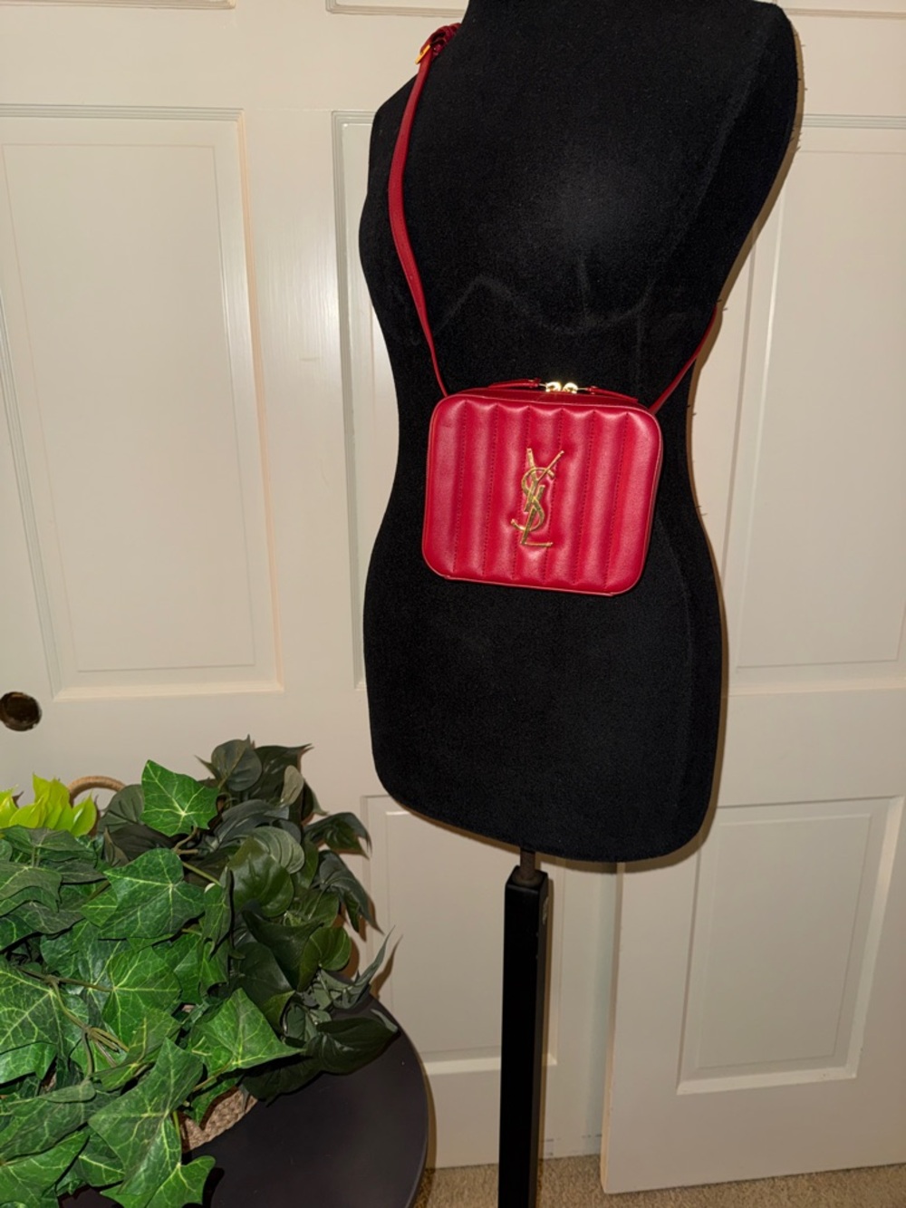 Yves Saint Laurent Red Quilted Leather Vicky Horizontal Belt Bag with Gold Logo